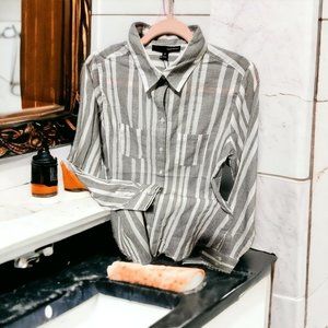 Navy/White Button Up Long Sleeve Blouse Women Teen Size M Office Casual Dinner